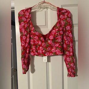Zara Cropped Blouse NWT Rose Floral Print